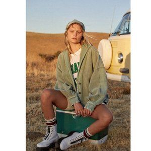 Free People Womens Green Long Sleeve Button Front Military Jordan Jacket Size L